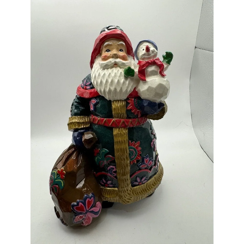 Santa Claus Figurine with Snowman and Gift‎ Sack Festive Holiday Decor